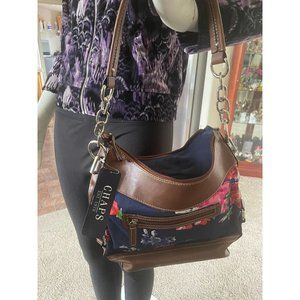 Chaps Salerno  Navy Valley Floral  Cross Shop $79 retail NWT  floral/tan